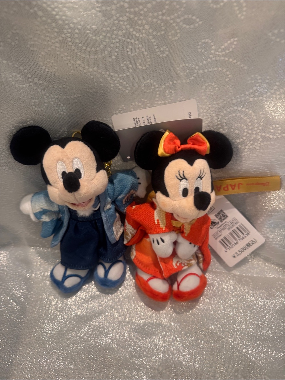 Disney Japan Mickey & Minnie Mouse Set in Kimonos Plush Keychain/Bag Charm